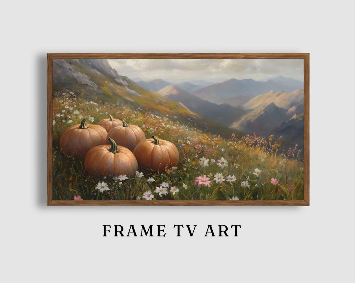 Pumpkins in Mountain Wildflower Meadow Scenic Landscape Poster