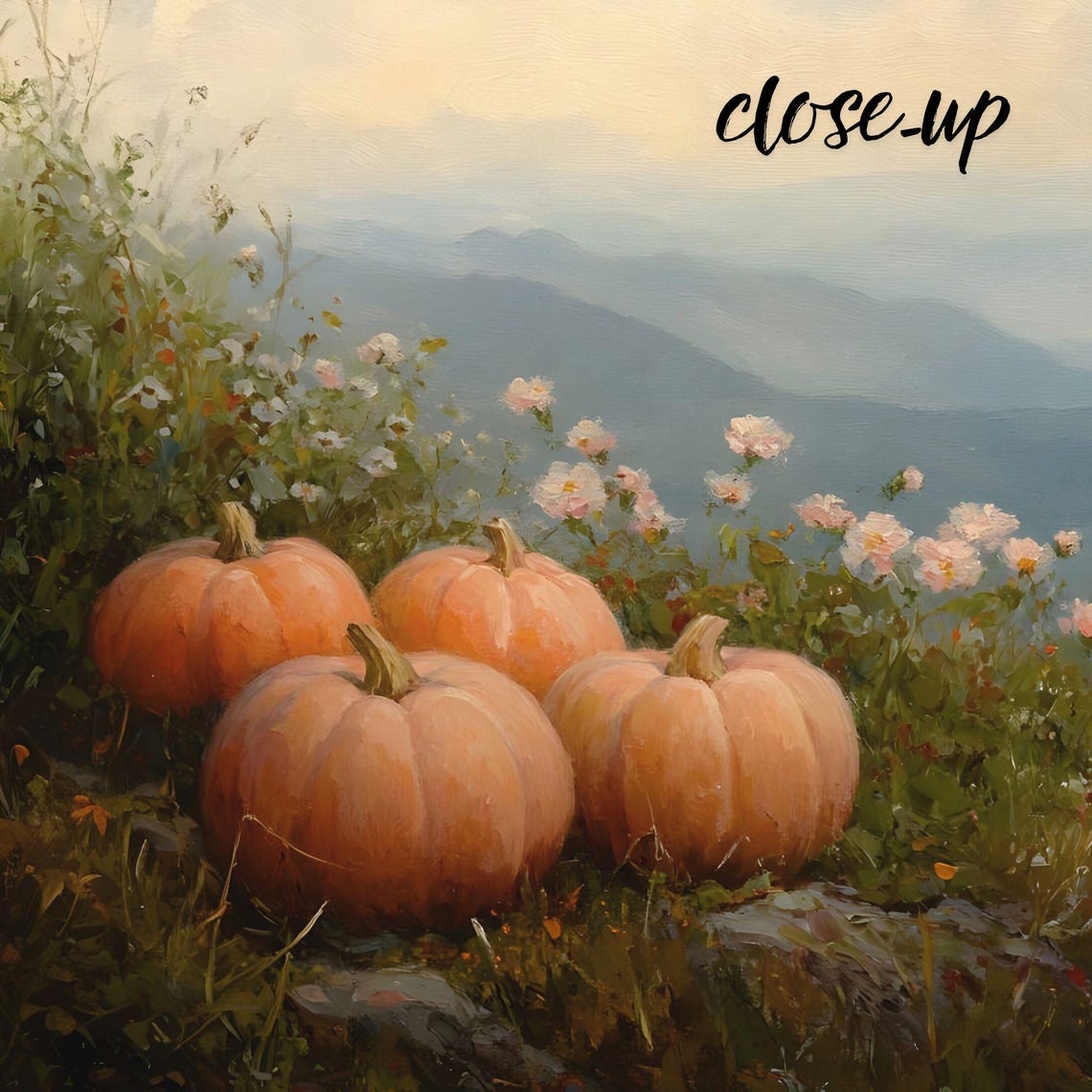 Pumpkins on Rocky Hillside Overlooking Mountain Valley View Poster - Image 3