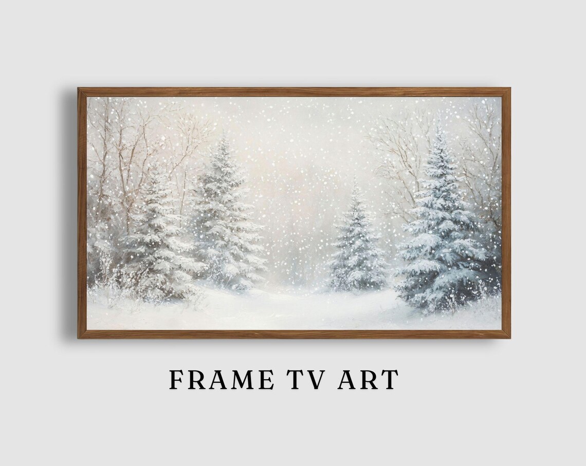 Snowy Pine Forest Falling Snow Serene White Winter Landscape Art Poster