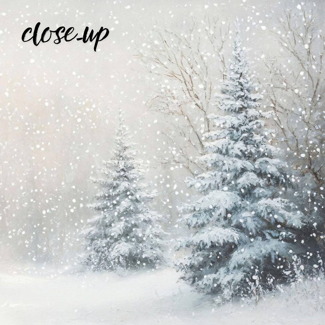Snowy Pine Forest Falling Snow Serene White Winter Landscape Art Poster - Image 3