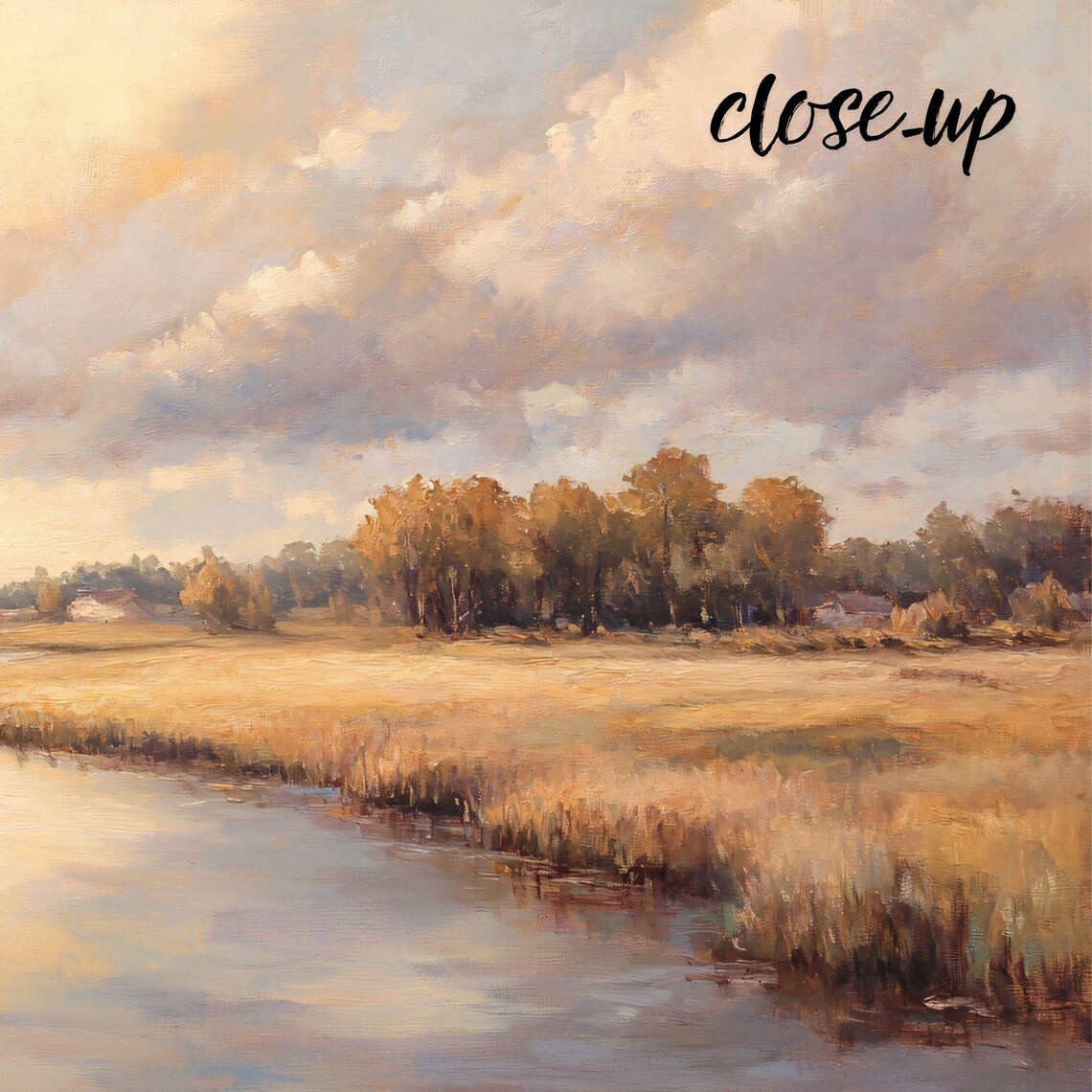 Golden Autumn River Winding Through Misty Pastoral Meadows Painting Poster - Image 3