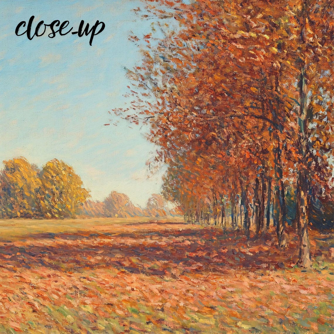 Golden Autumn Trees Lining Peaceful Meadow Morning Landscape Poster - Image 4