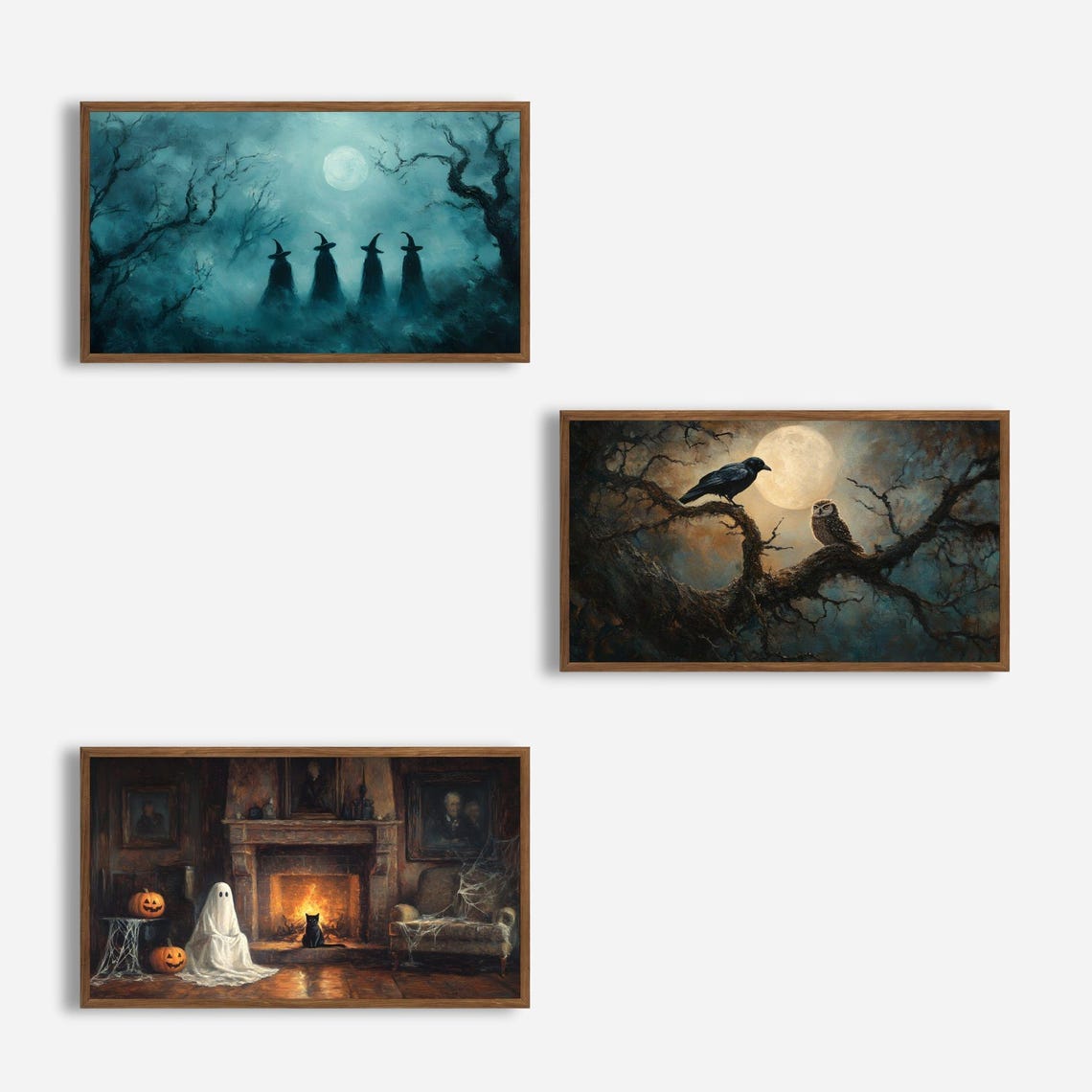 Nine Spooky Halloween Paintings Ghosts Witches Set Bundle Poster - Image 4