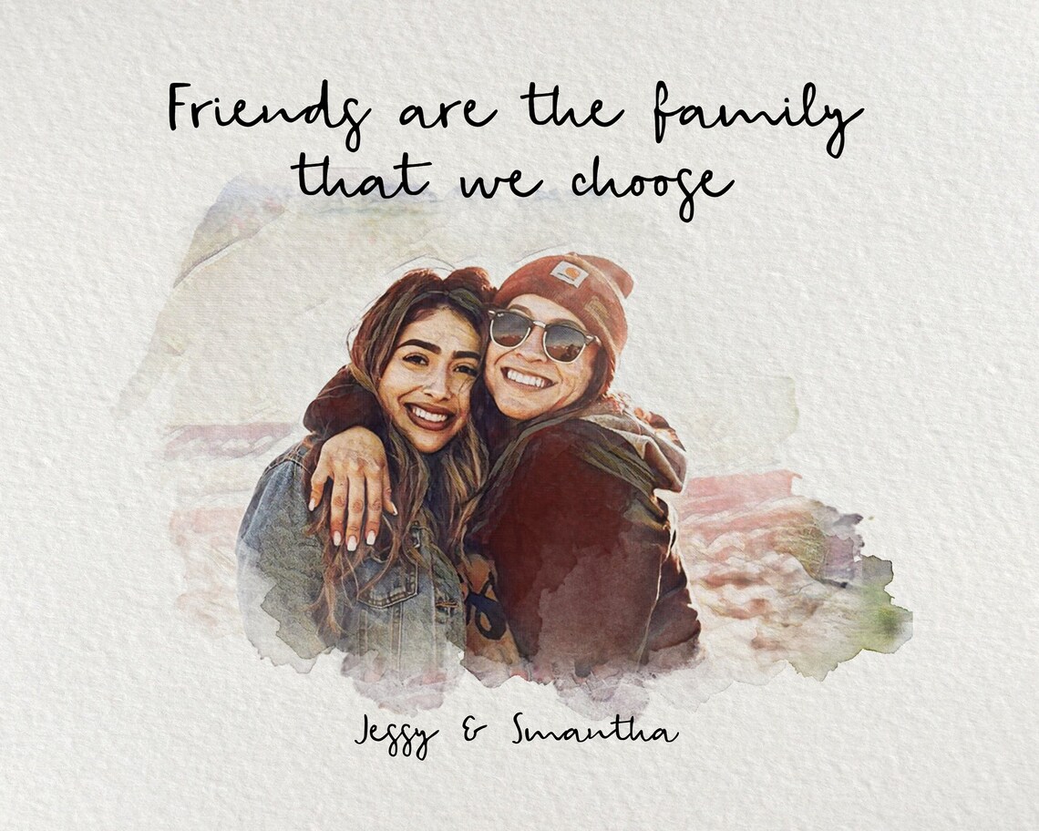 Megan and Kelly Chosen Family Best Friends Watercolor Portrait Poster - Image 3