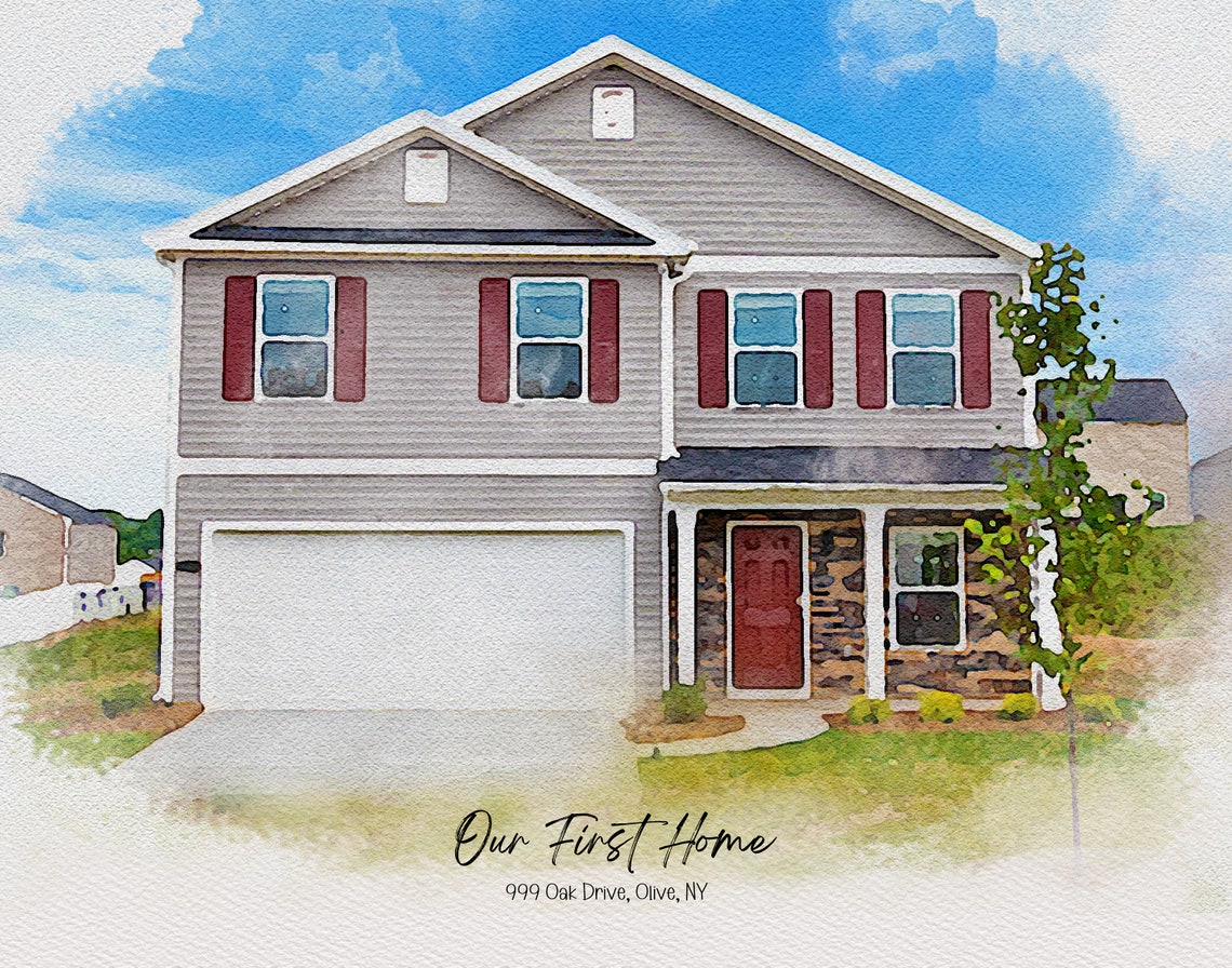 Our First Home Olive NY Lawn View Watercolor House Portrait Poster - Image 4
