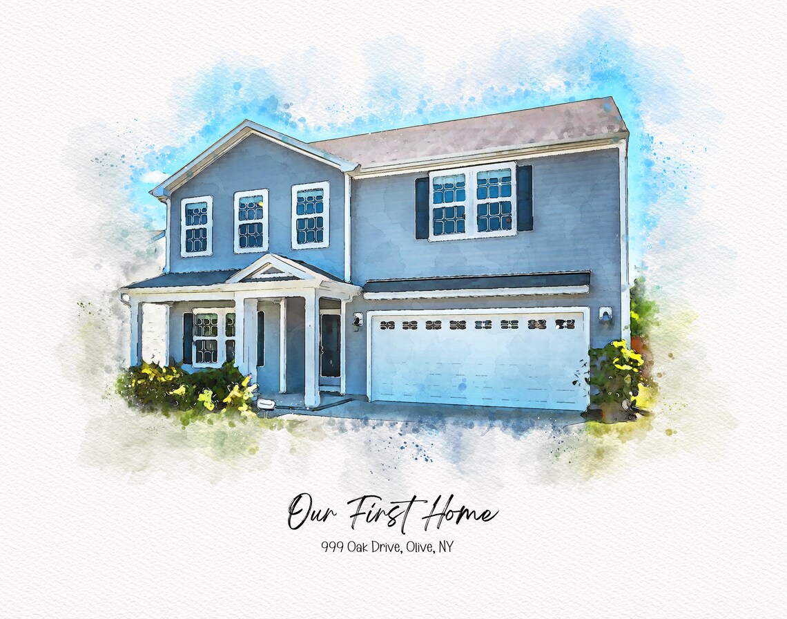 Our First Home 999 Oak Drive Olive NY Watercolor House Portrait Poster - Image 4