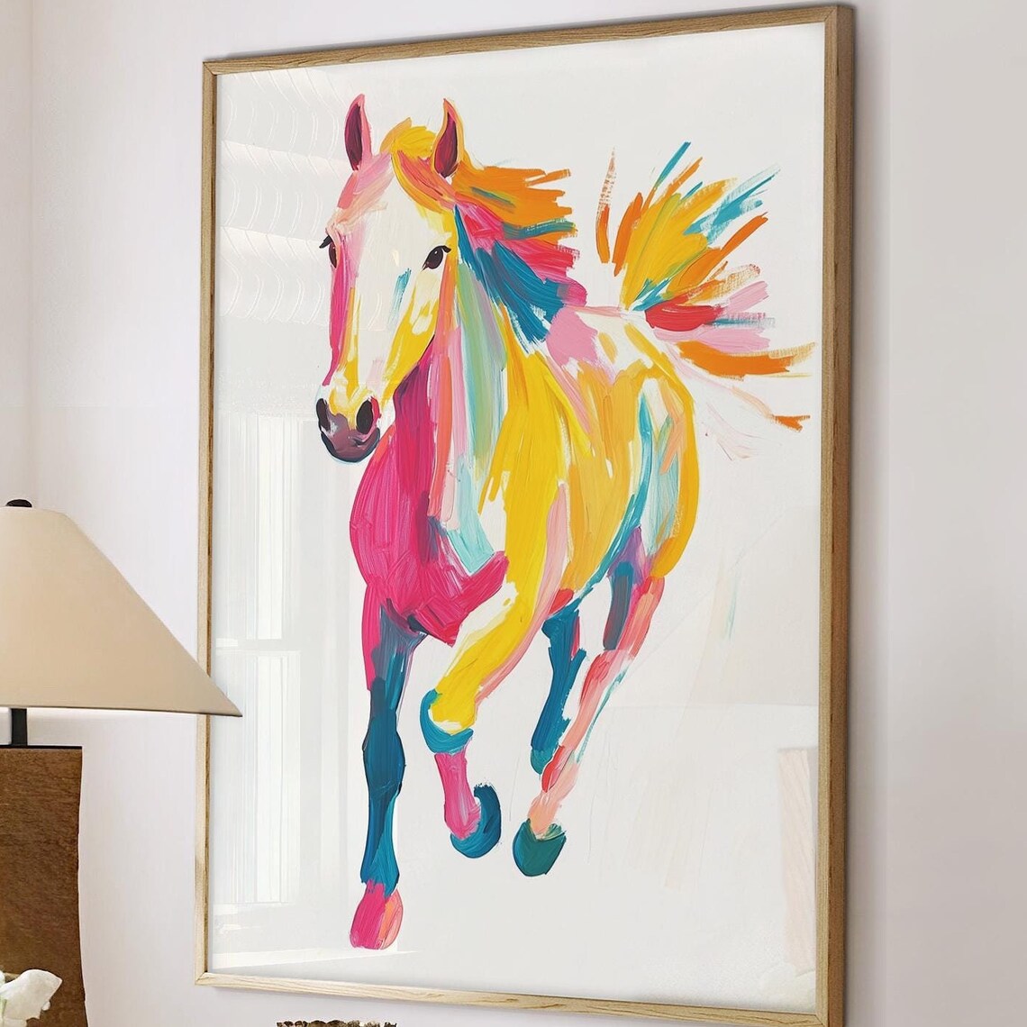 Colorful Galloping Horse Modern Pop Art Equine Animal Poster