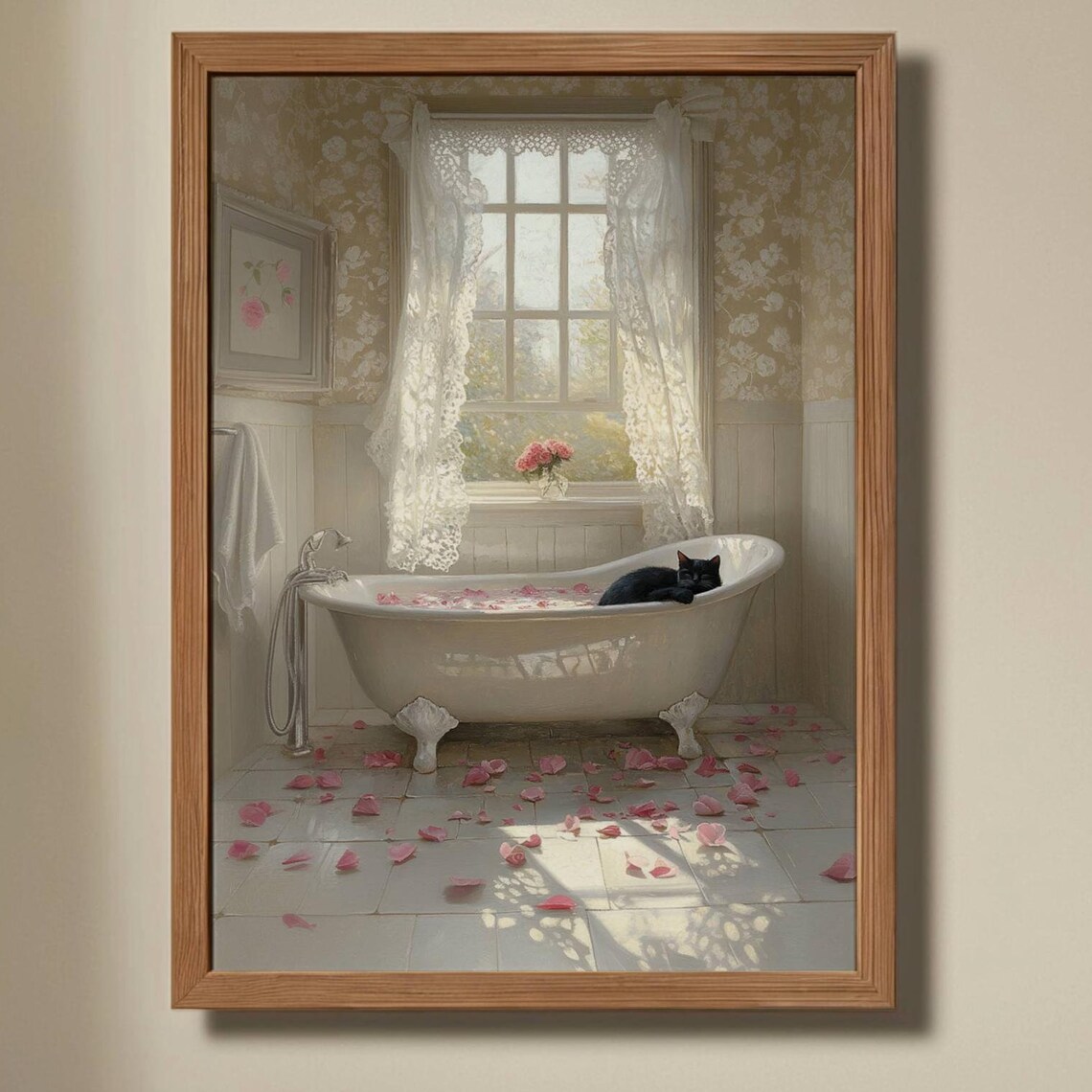Black Cat Rose Bath Poster, Floral Bathroom Decor - Image 7