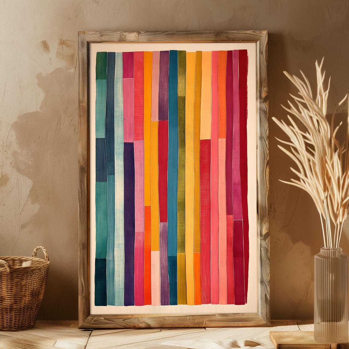 Rainbow Vertical Stripe Abstract Textured Modern Colorful Art Poster