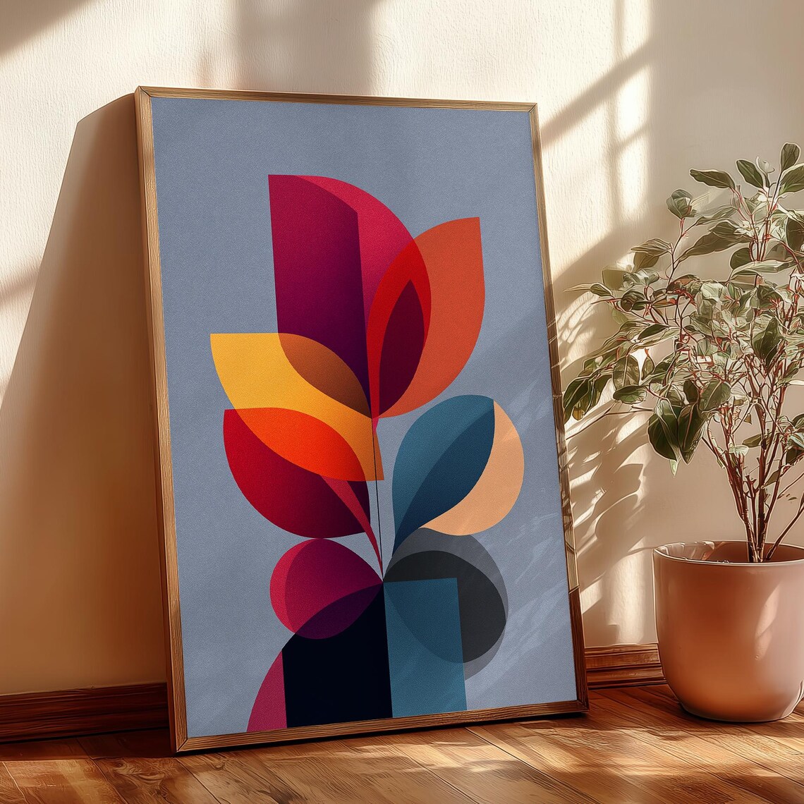 Geometric Botanical Abstract Colorful Leaf Shapes Art Poster