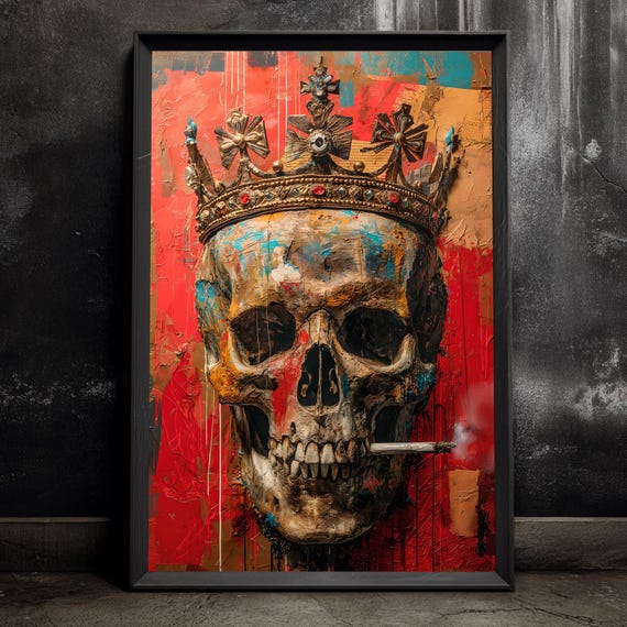 King Skull Wall Art Gothic Home Decor Colorful Painting Print