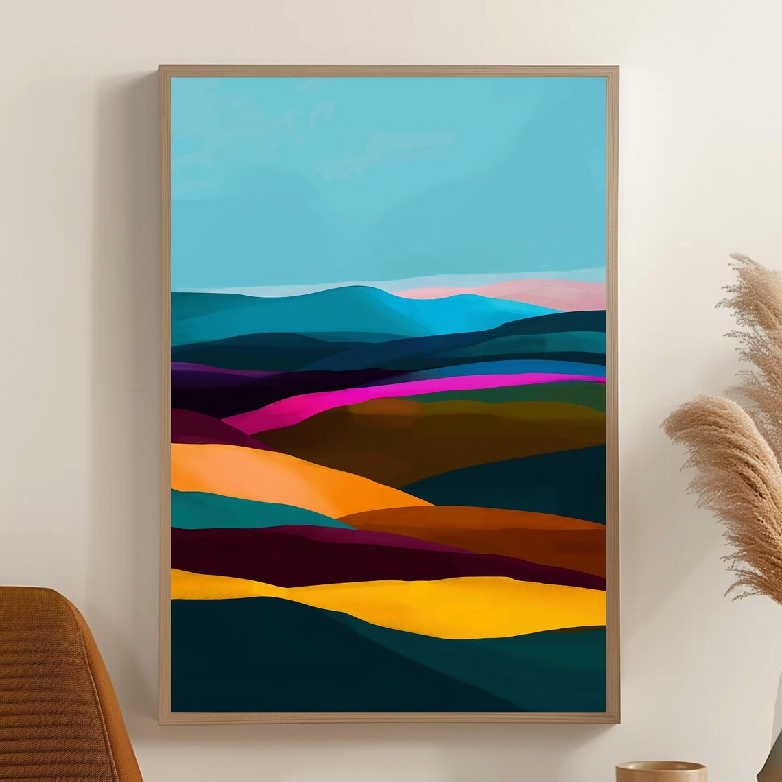 Colorful Abstract Rolling Hills Sunset Palette Modern Art Print