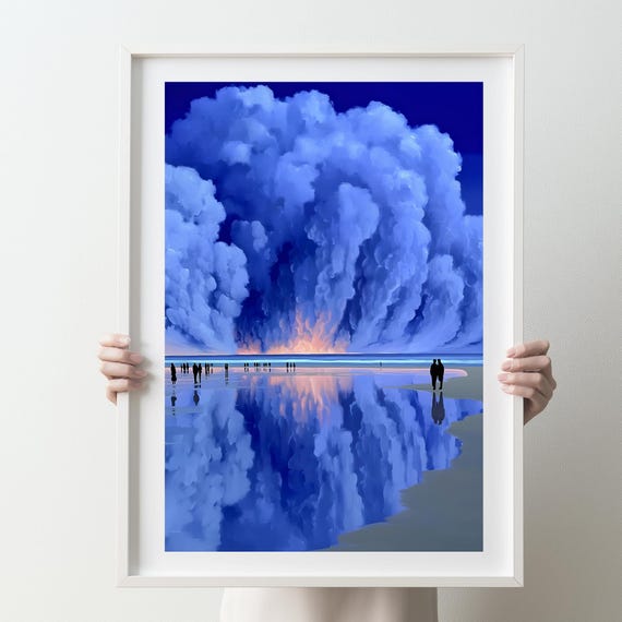 Blue Clouds Wall Art Print Home Decor Oil Painting Landscape Illustration