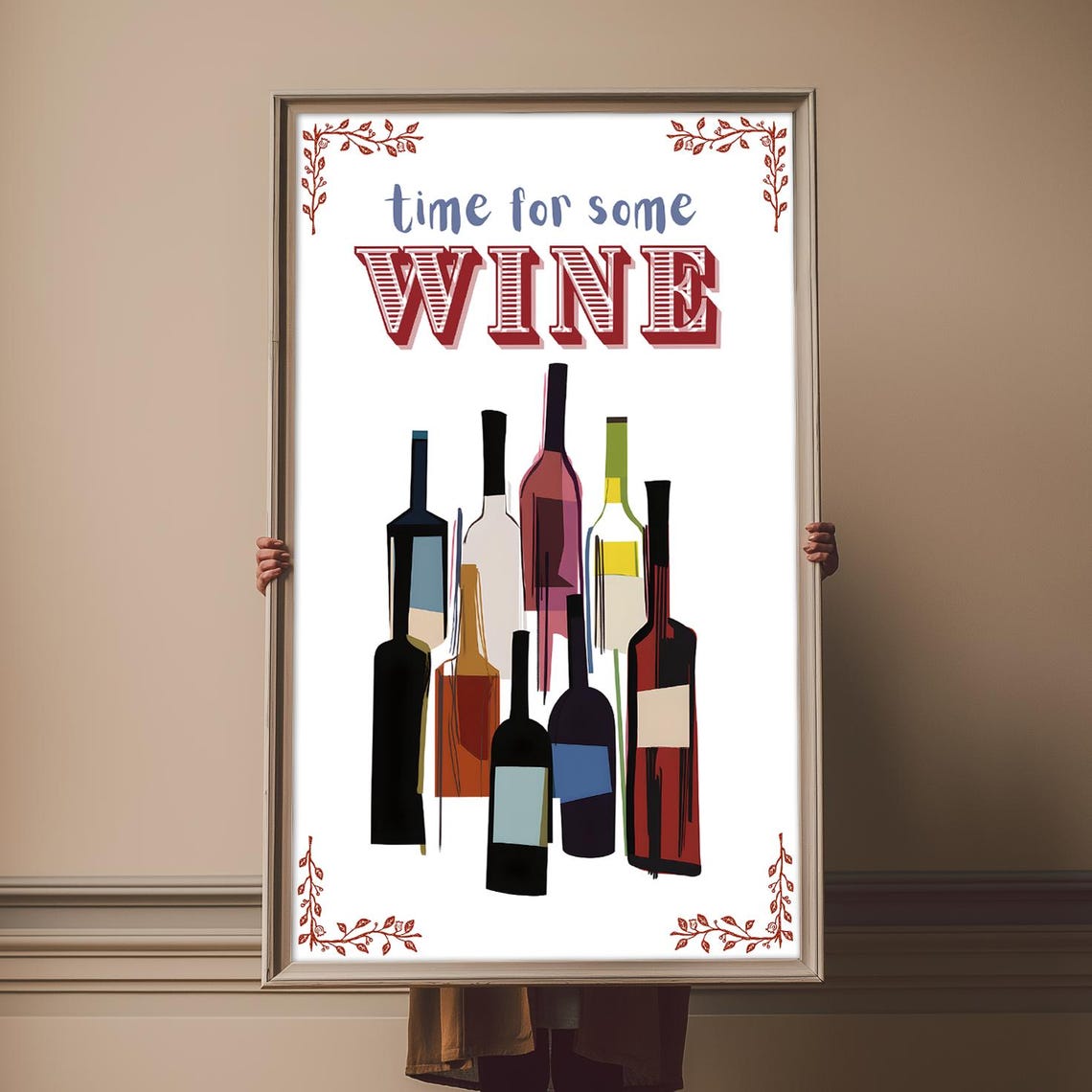 Time for Some Wine Typography Colorful Bottles Kitchen Bar Fun Poster