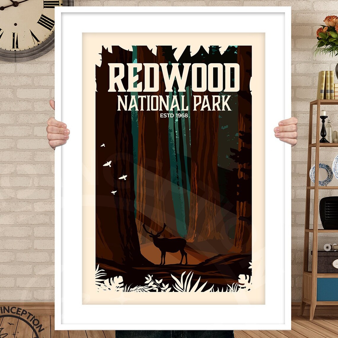 Redwood National Park Travel Poster, Park Print Art