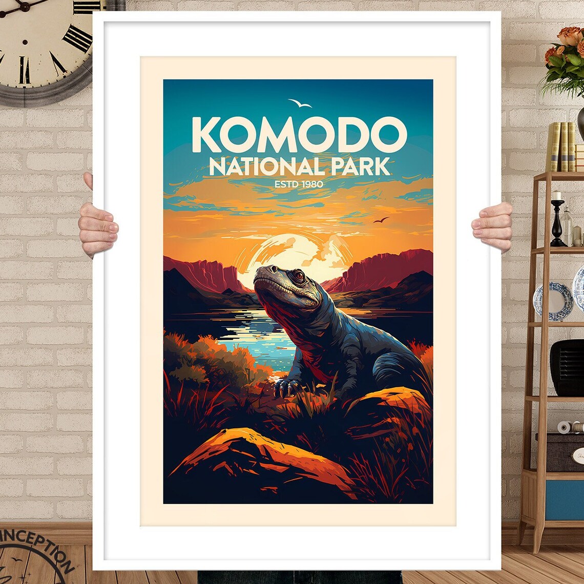 Komodo National Park Traditional Print Indonesia Travel Poster Wall Art Gift For Travel Lover Gallery Wall Art Home Decor Travel Art
