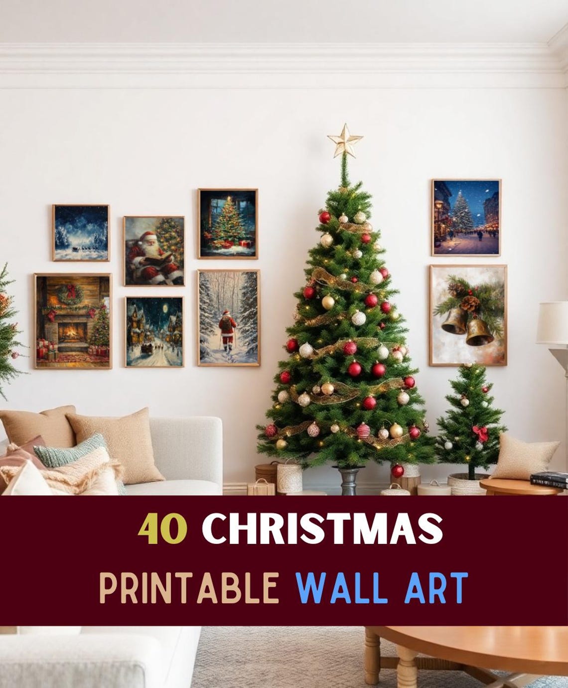 Set of 40 Christmas Printable Bundle Vintage Holiday Wall Art