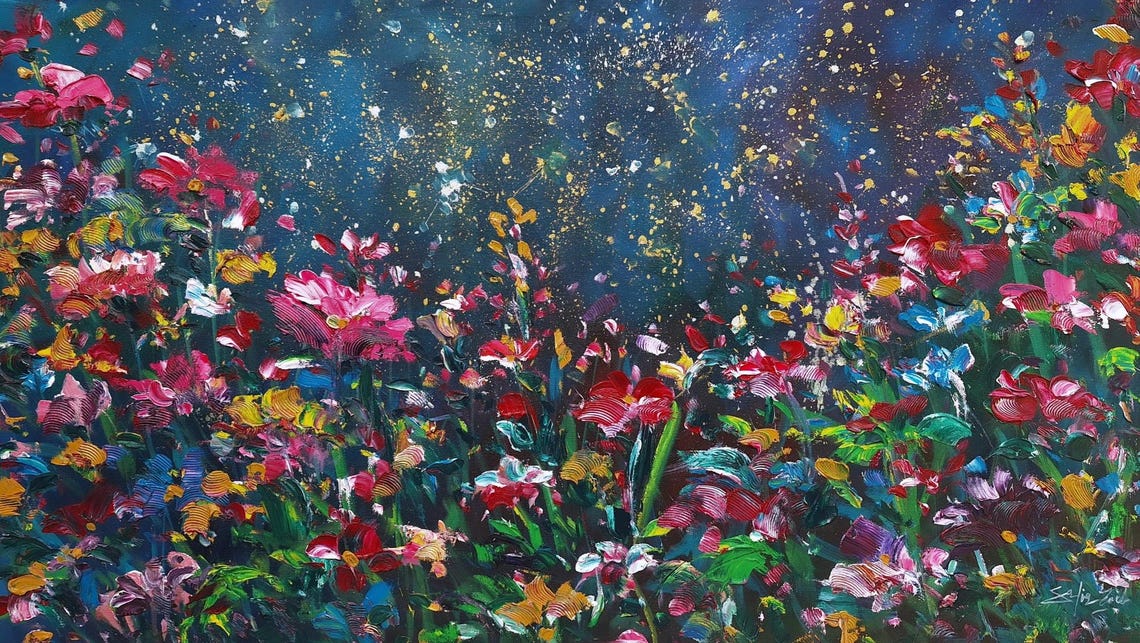 Flower Oil Painting Floral Wall Art Original Painting Abstract Flower Painting Modern Landscape Painting Textured Wall Art - Image 3