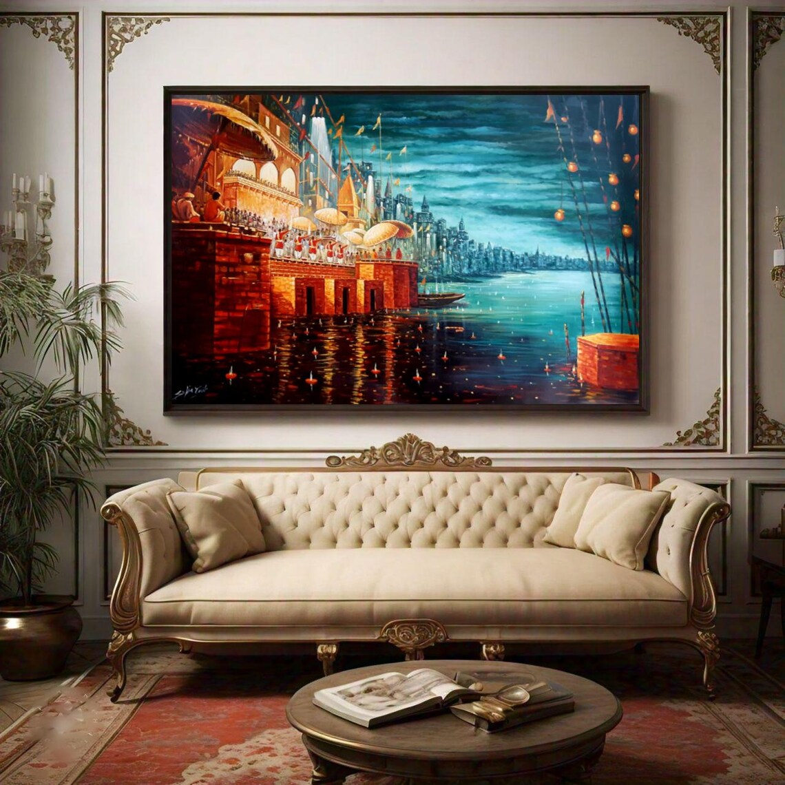 Indian Wall Art Oil Painting, Large Art Print - Image 2