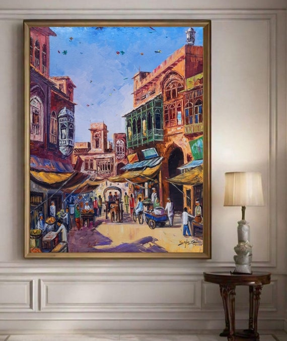 Indian Wall Art Large Oil Painting Indian Painting On Pakistani Art Original Painting Midcentury Modern Artwork
