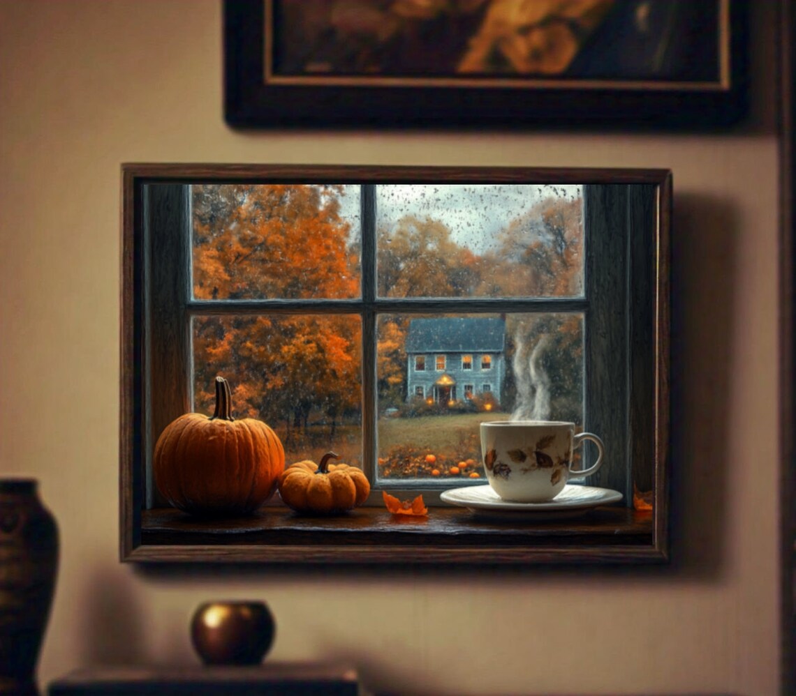 Autumn Landscape Coffee Wall Art Fall Prints Moody Wall Art Fall Porch Decor Instant Jpg - Image 2