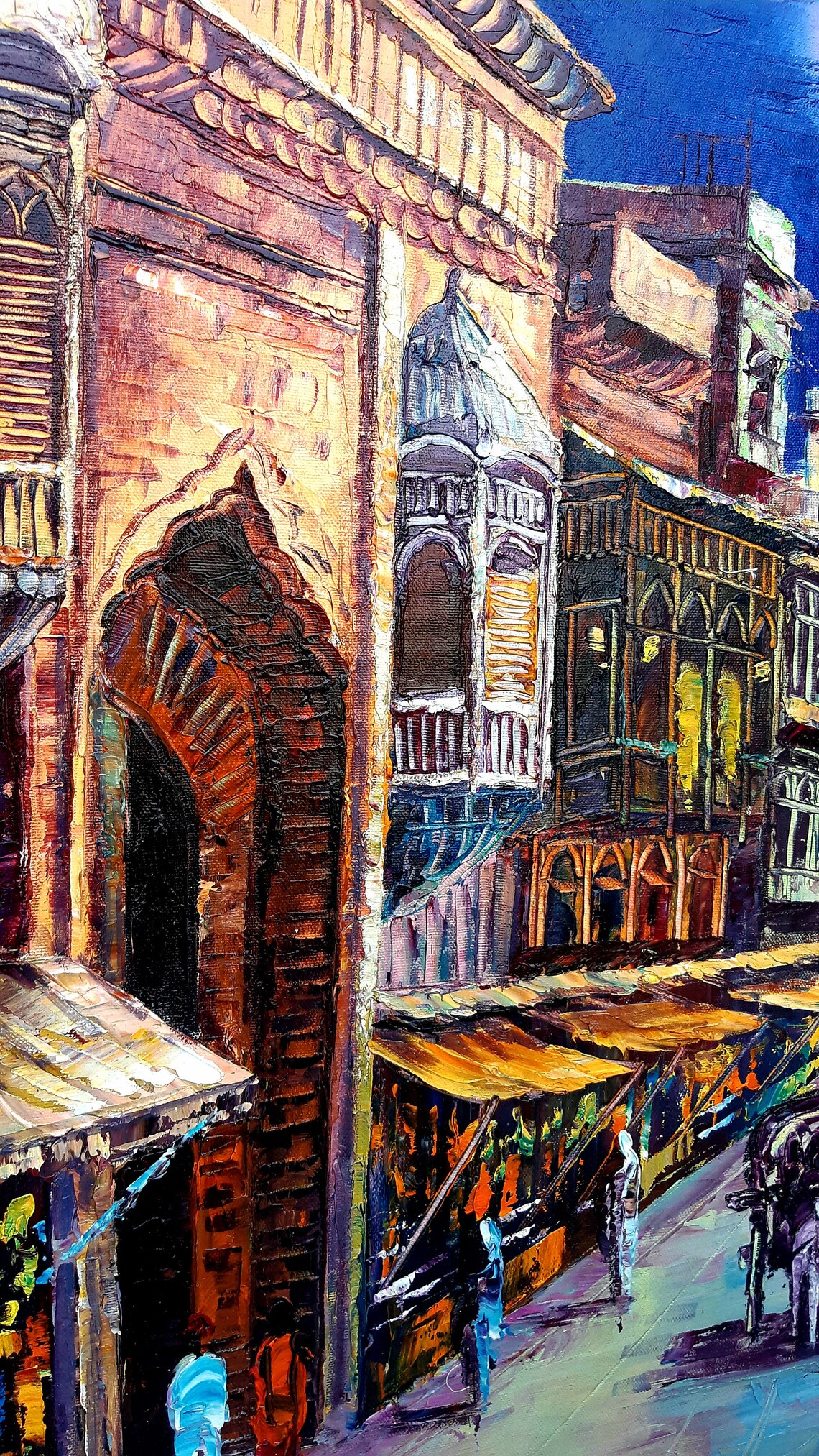 Old Night Street Indian Art Oil Painting Art Print - Image 2