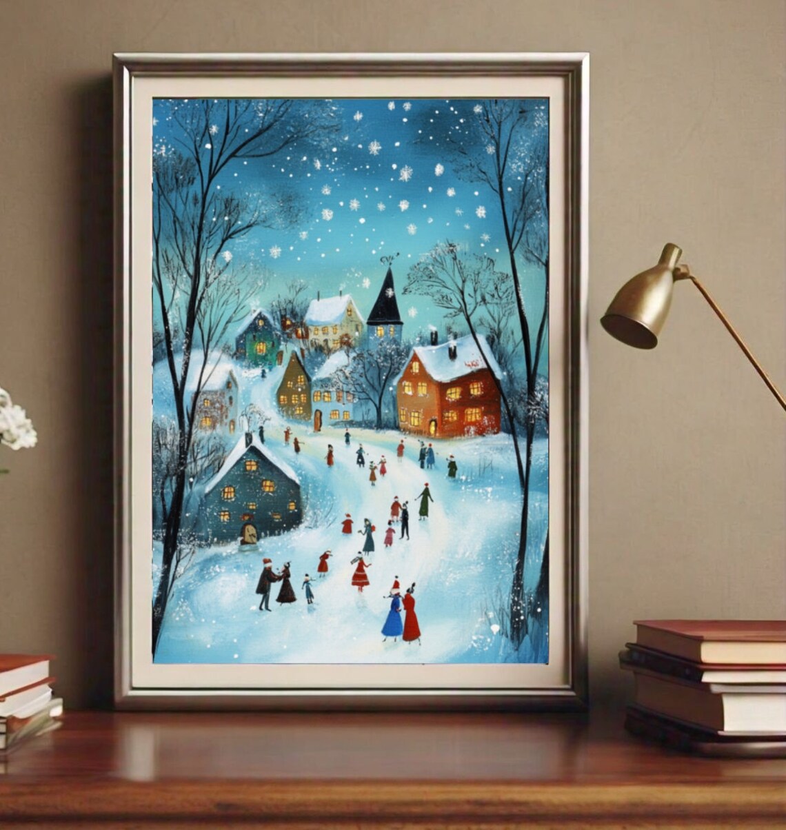 Winter Print Winter Wall Art Vintage Christmas Painting Christmas Village Print Winter Wonderland Christmas Print Prints