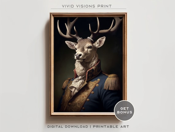 Victorian Stag Deer Portrait Gold Waistcoat White Cravat Poster