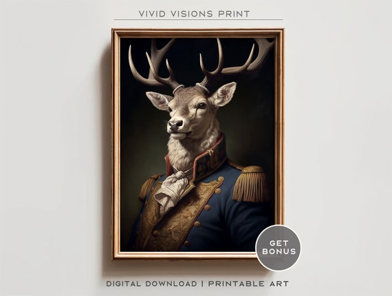 Victorian Stag Deer Portrait Gothic Wall Art Renaissance Painting Vintage Animal Portrait Poster Artwork Download 1449
