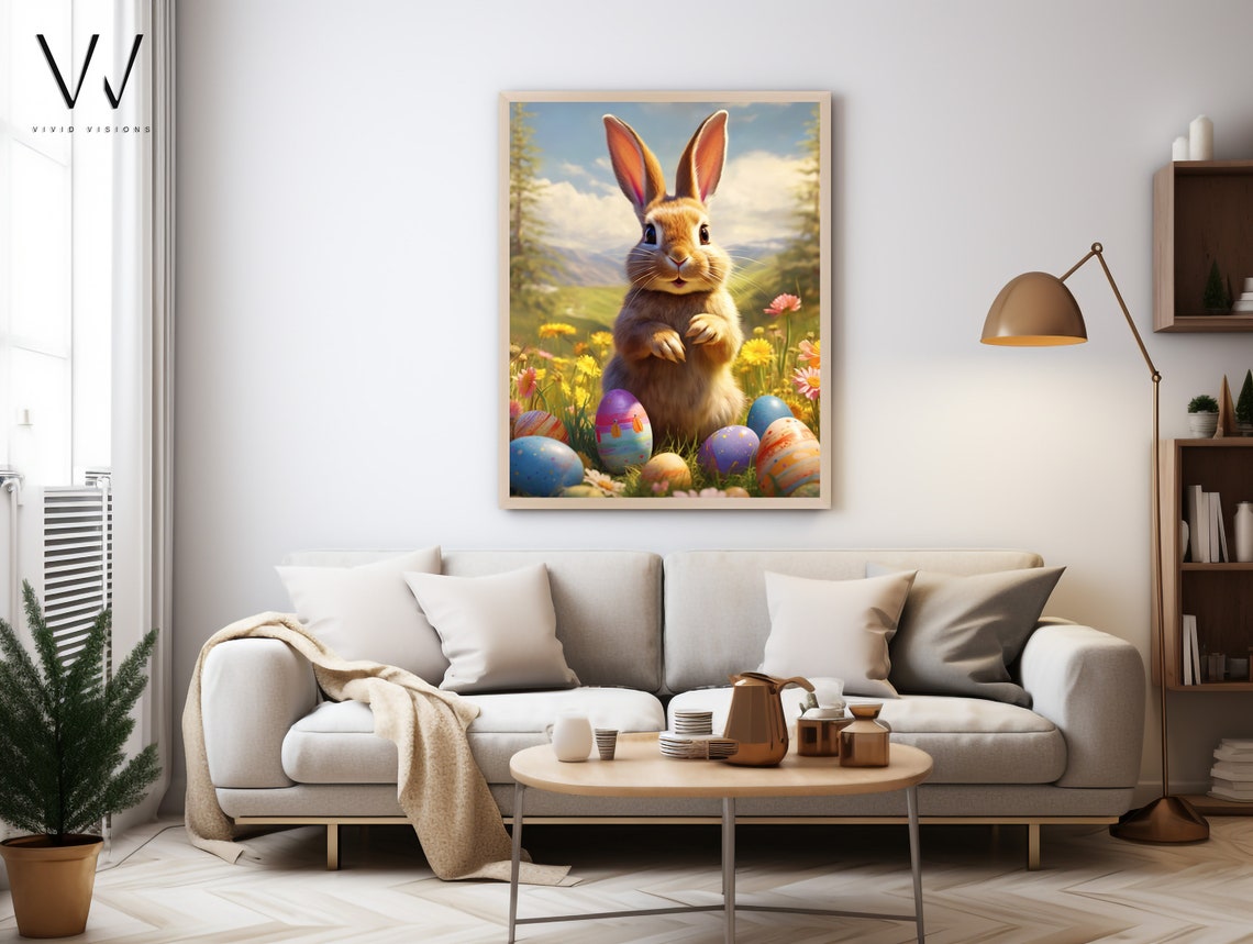 Easter Bunny Painted Eggs Flower Meadow Mountain Spring Poster - Image 4