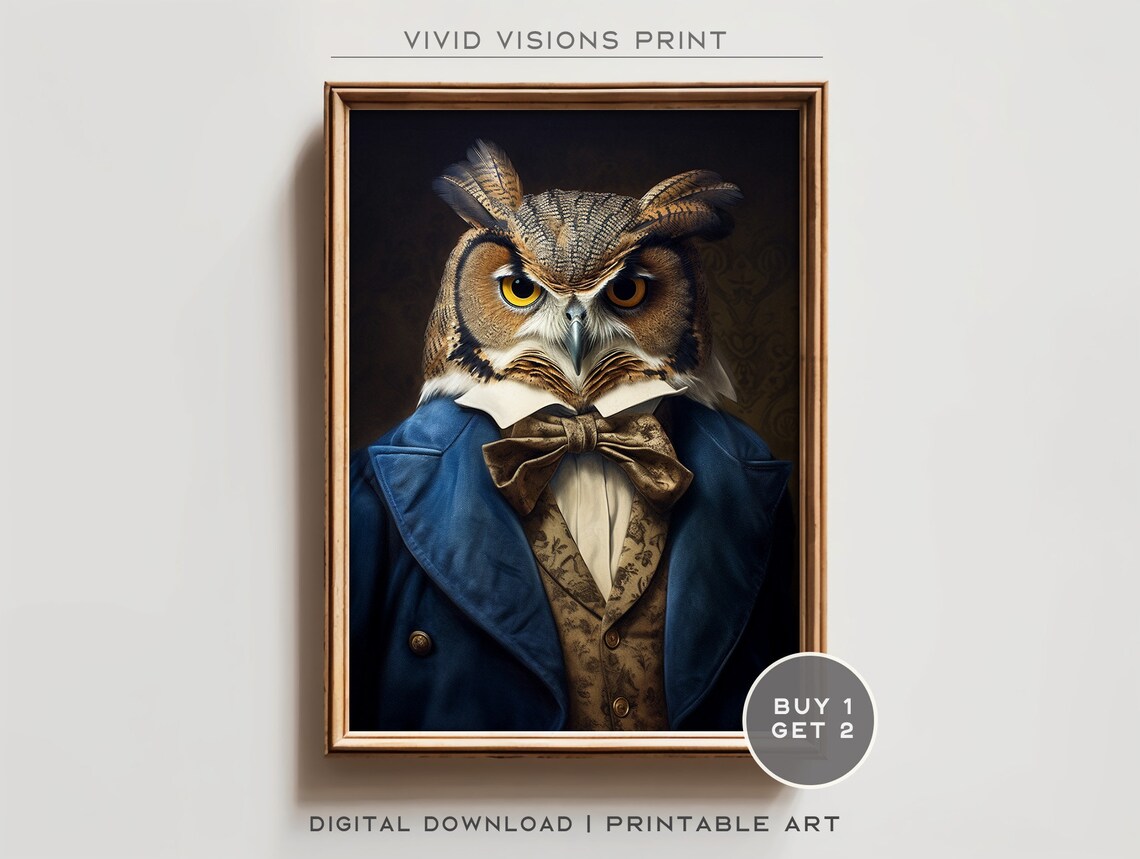 Victorian Owl Portrait, Gothic Vintage Animal Art Print