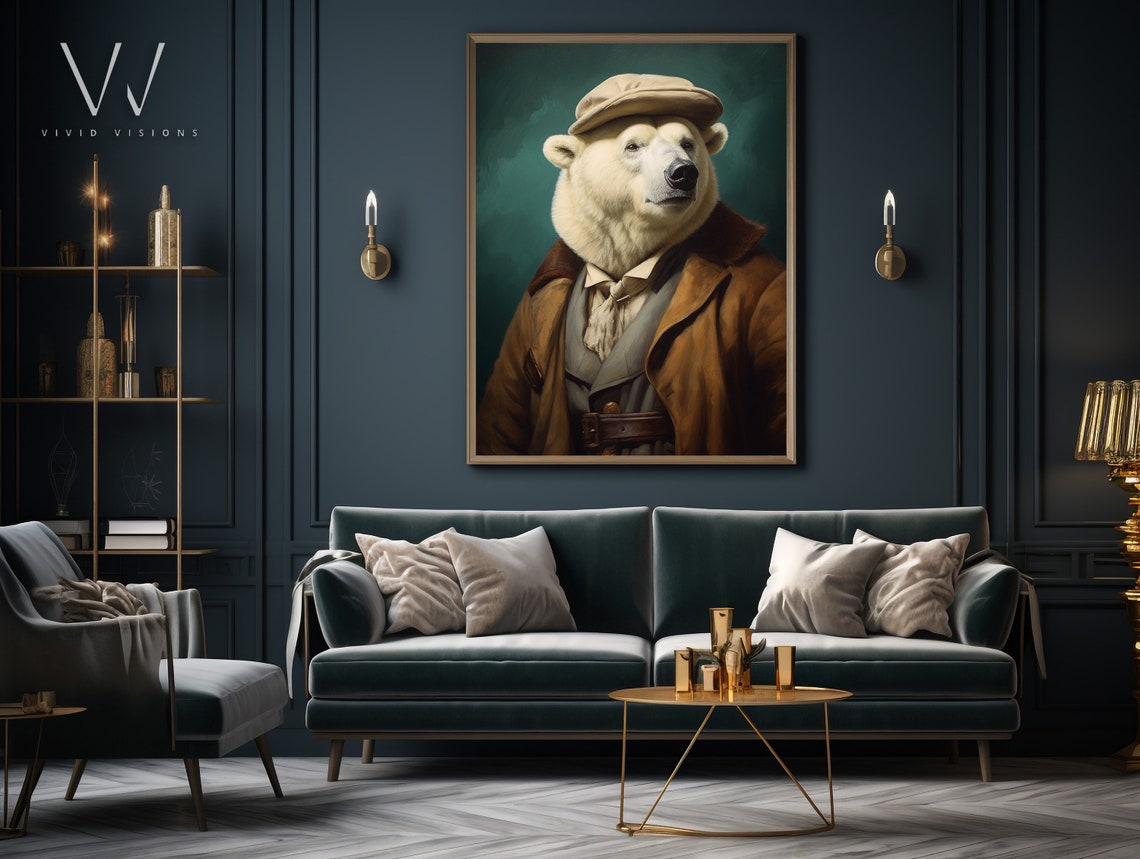 Polar Bear in a Flat Cap and Brown Coat with Cream Cravat Poster - Image 3