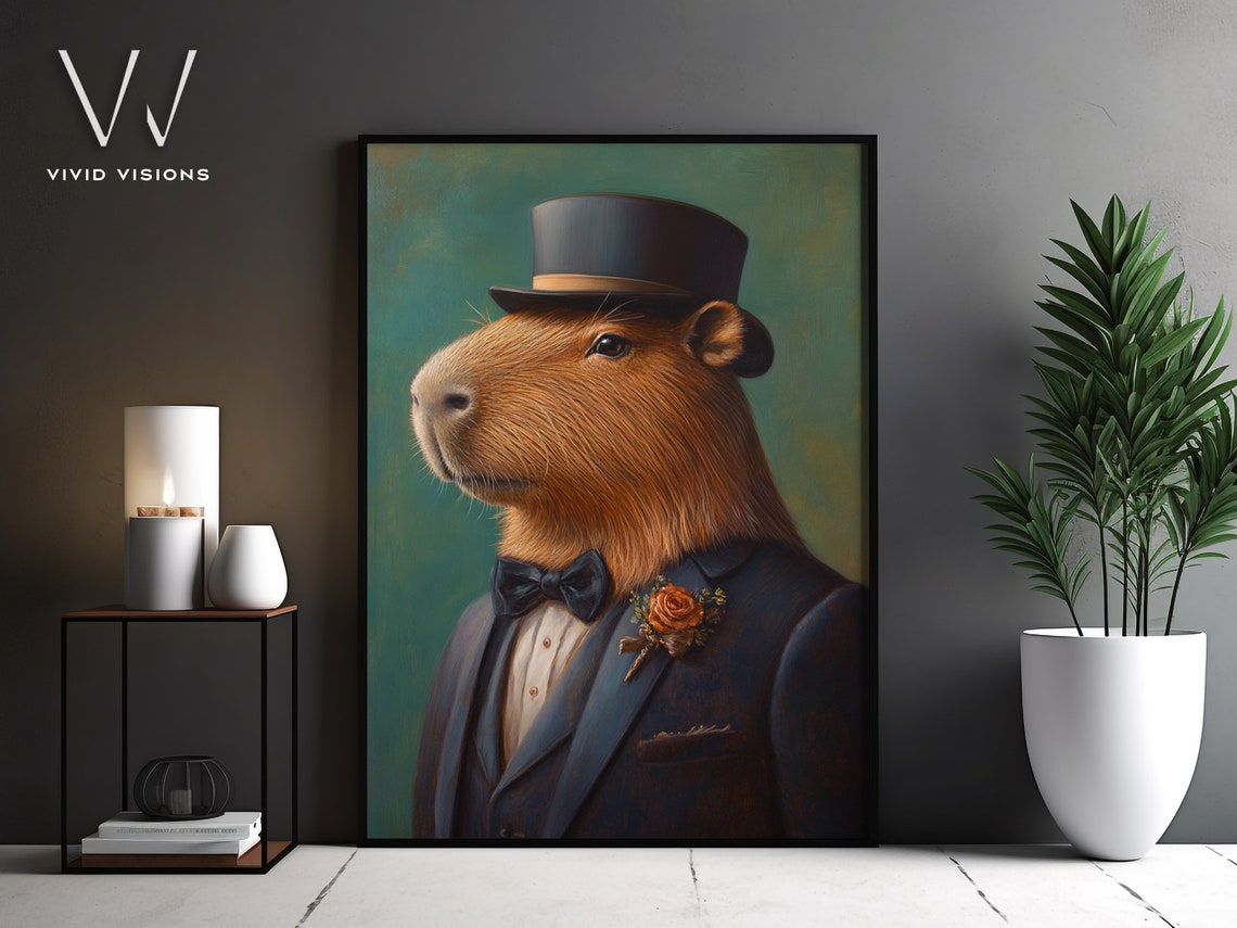 Dapper Capybara Portrait Top Hat Tuxedo Bow Tie Gentleman Poster - Image 4