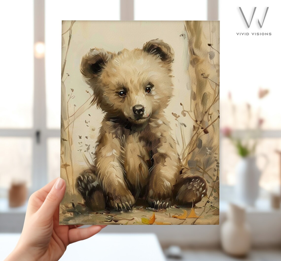 Cute Baby Bear Cub Watercolor Woodland Autumn Nursery Poster - Image 4