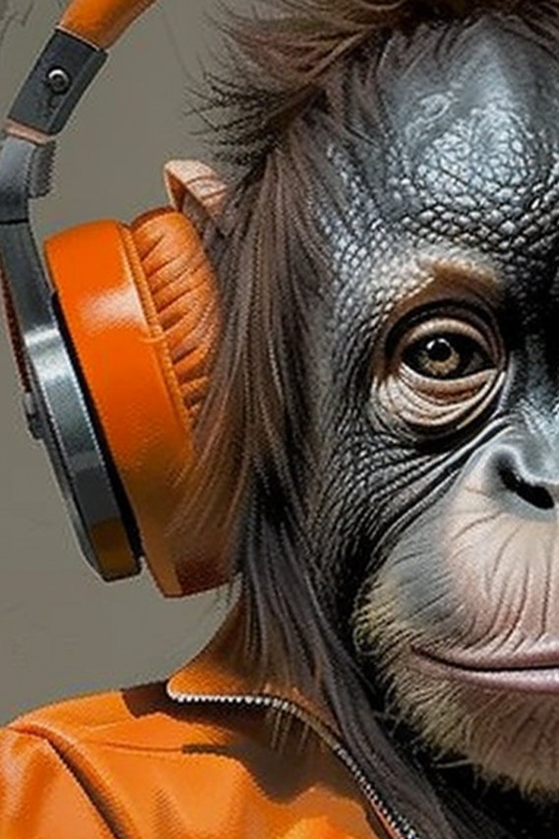Orangutan in Orange Headphones Confident Music Animal Portrait Poster - Image 2