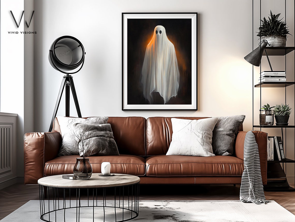 Lone Ghost With A Fiery Orange Glow Poster Minimal Moody Halloween Art - Image 3