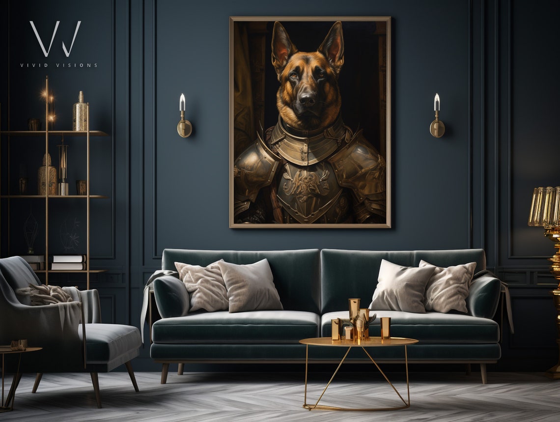 German Shepherd Gold Medieval Armor Knight Dog Portrait Poster - Image 4