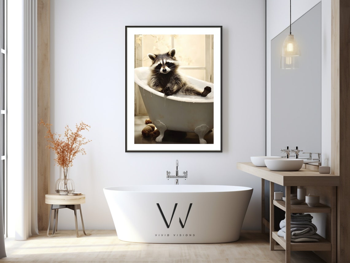 Adorable Raccoon in a Vintage Clawfoot Bathtub Bathroom Poster - Image 3