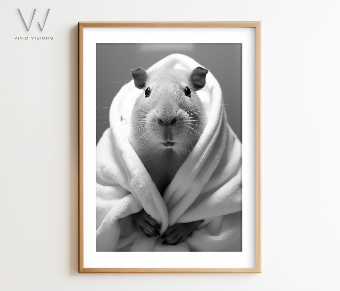 Capybara Wrapped in a White Towel Cute Animal Nursery Poster