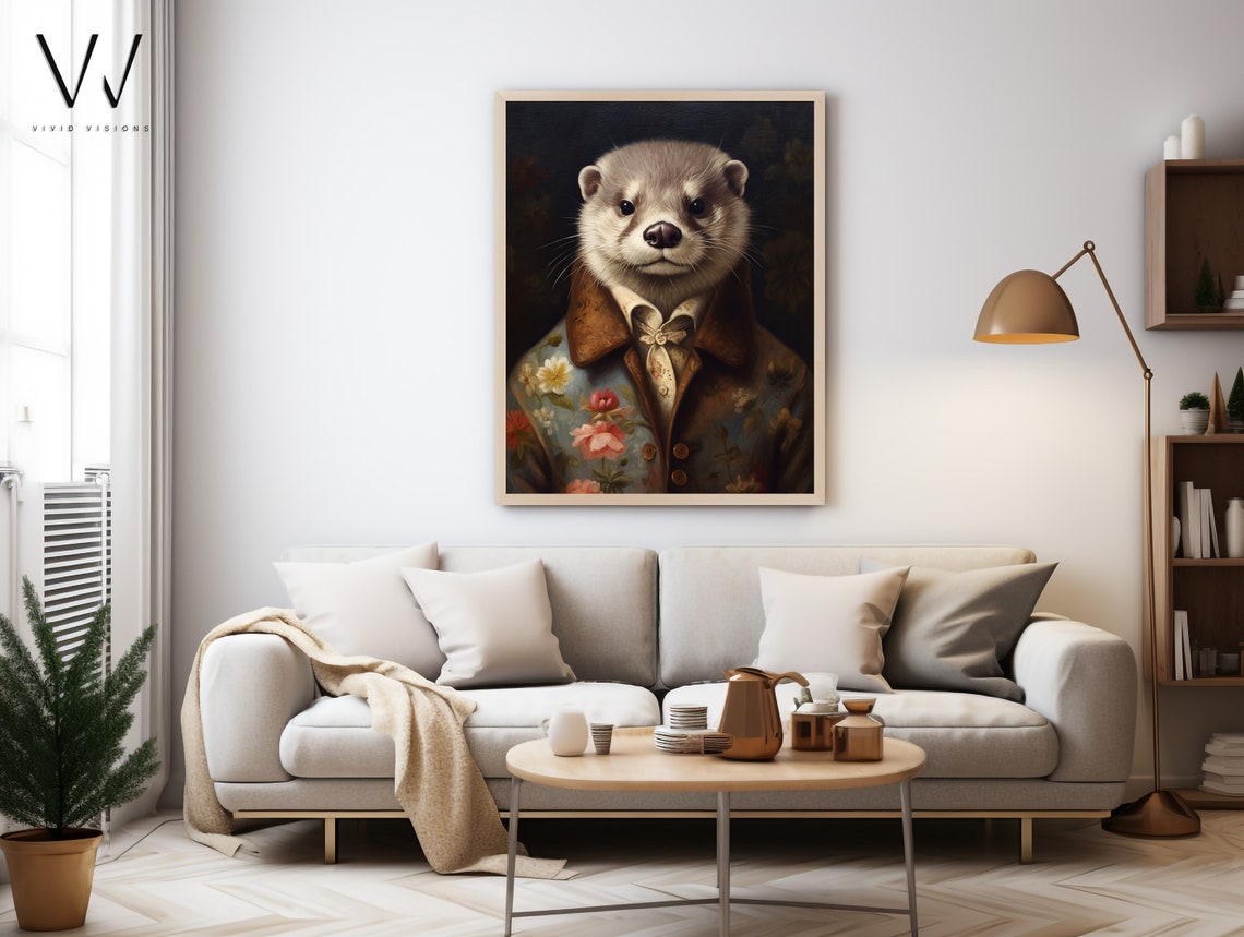 Cute Otter in a Floral Victorian Waistcoat with Cravat Poster - Image 3
