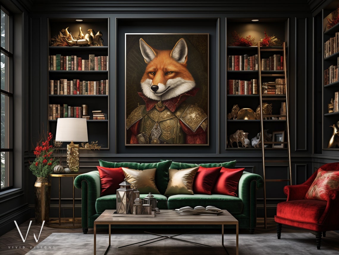 Red Fox Medieval Gold Armor Knight Dark Regal Animal Portrait Poster - Image 4