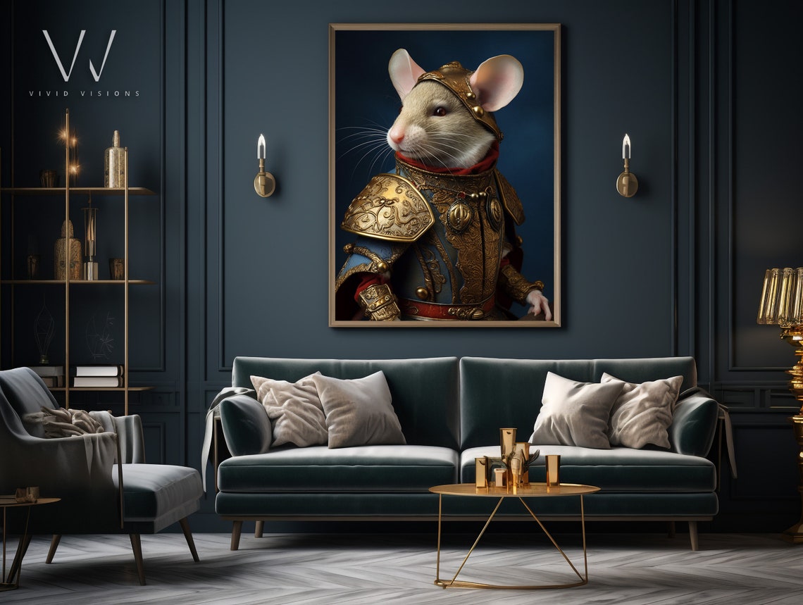 Mouse Knight Gold Helmet Blue Armor Dark Animal Portrait Poster - Image 4