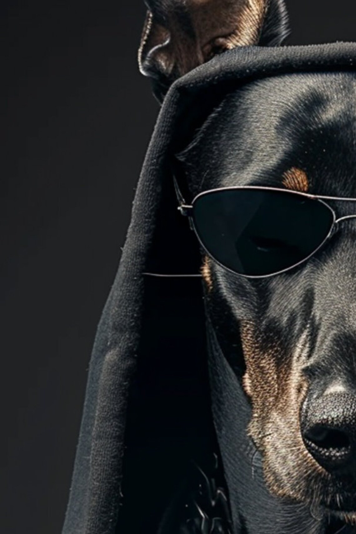 Doberman in Hood Leather Jacket Chain Sunglasses Hip Hop Pet Poster - Image 2