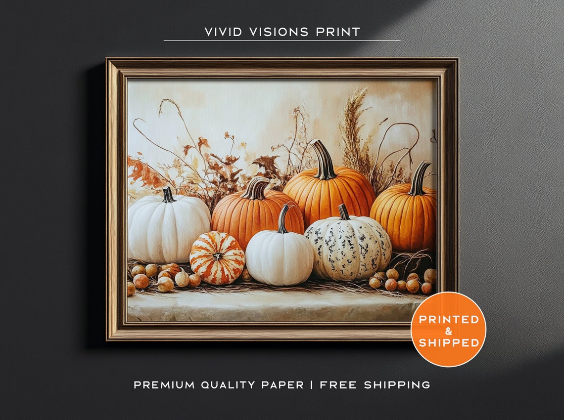 Rustic Pumpkin Harvest with Gourds and Acorns Fall Farmhouse Poster