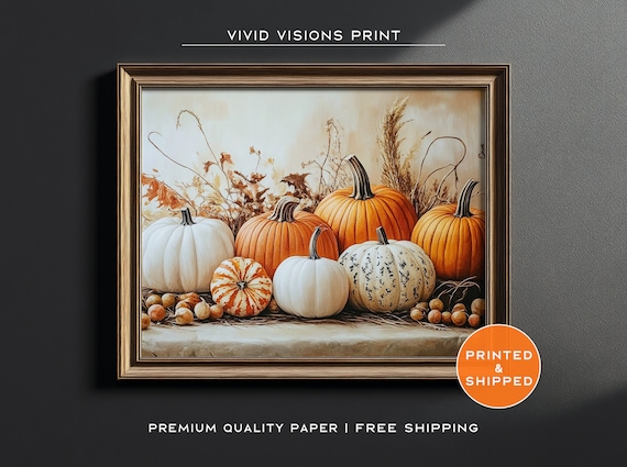 Rustic Pumpkin Harvest with Gourds and Acorns Fall Farmhouse Poster
