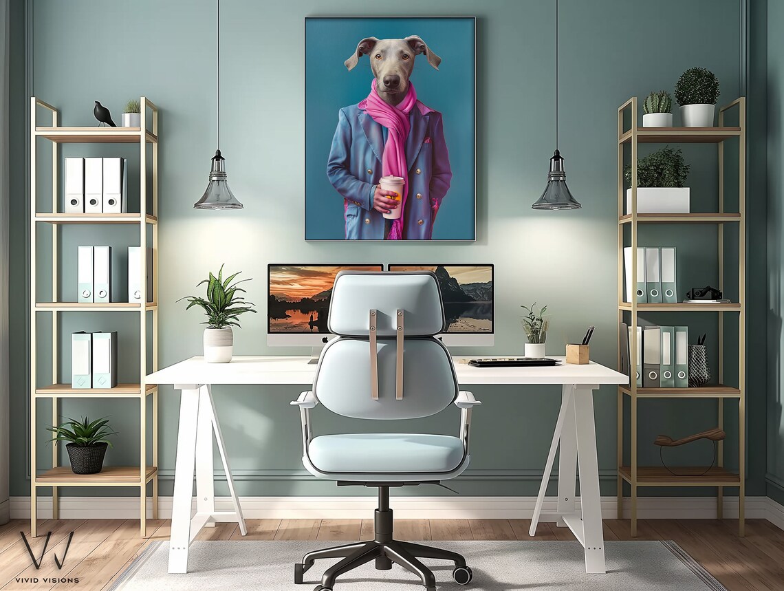 Modern Dog Portrait Drinking Coffee Art Print - Image 3