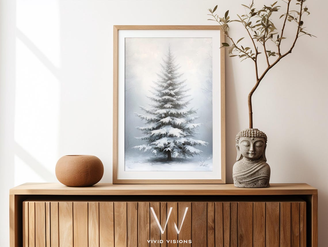 Snow Covered Pine Tree Minimalist Winter Wonderland Wall Art - Image 4