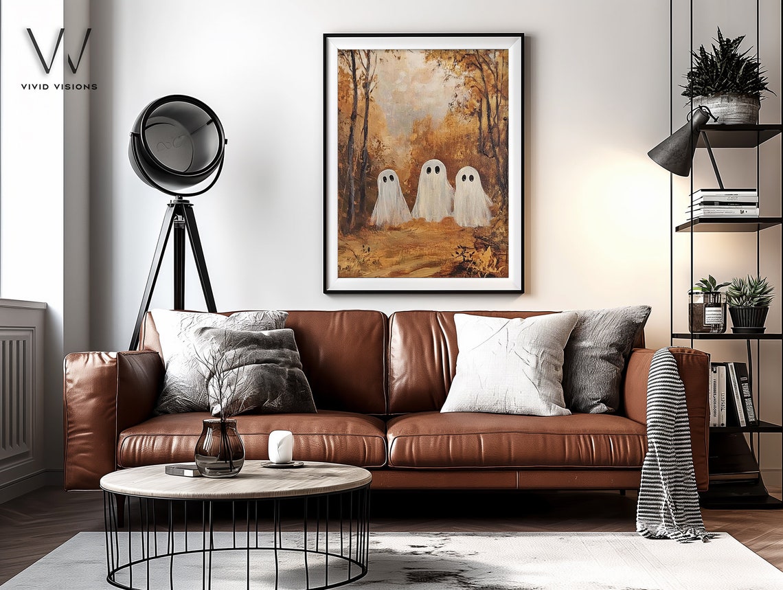 Three Ghosts In An Autumn Forest Poster Spooky Fall Halloween Painting - Image 4
