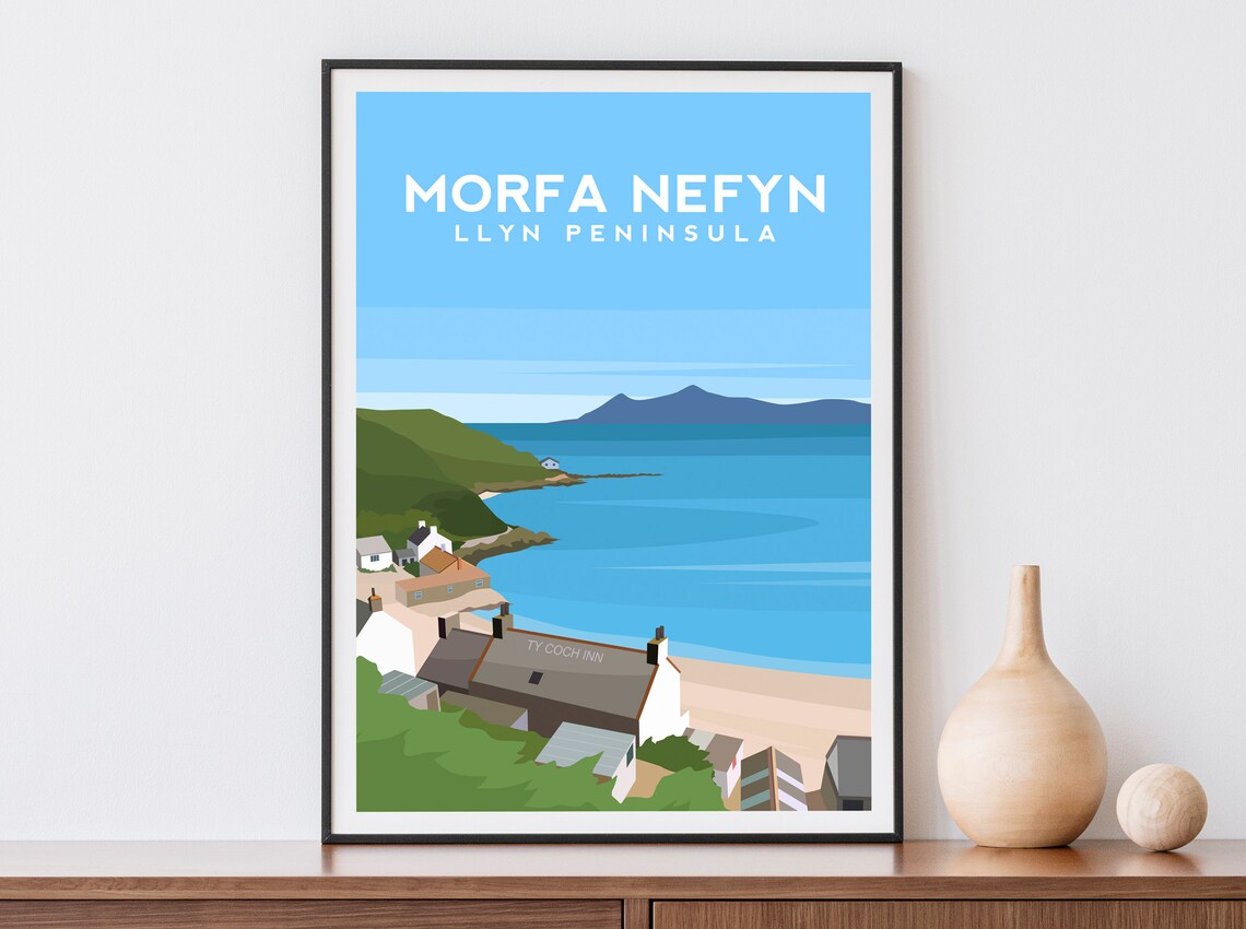 Morfa Nefyn North Wales Travel Poster, Beach View
