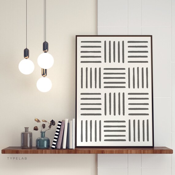 Minimalist Brush Stroke Print Abstract Line Wall Art Charcoal Grey Monochrome Geometric Poster Wall Decor